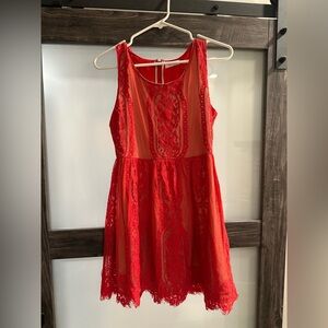 Blu Pepper Vibrant Red Lace Dress